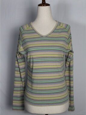 Vintage GAP Pastel Multi-Stripe V-Neck Long Sleeve Top